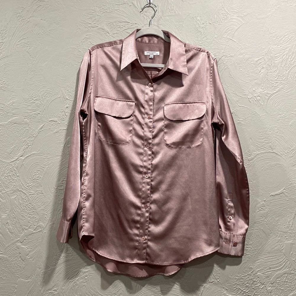 Womens Equipment Signature Satin Shirt Ciel Mauve Size Medium button down top